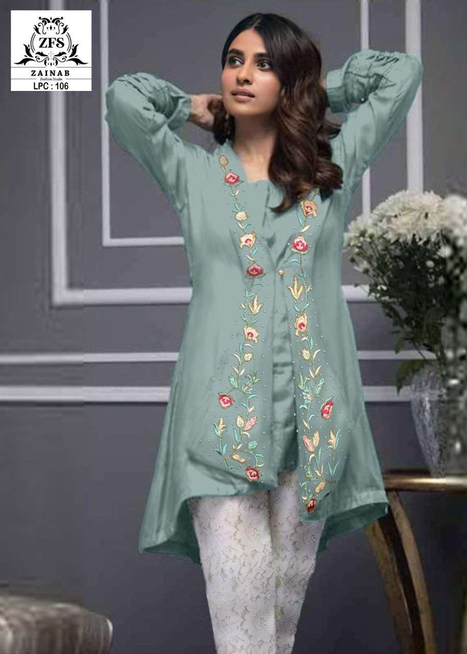 zainab fashion studio lpc 106 exclusive georgette pakistani kurti with bottom pair