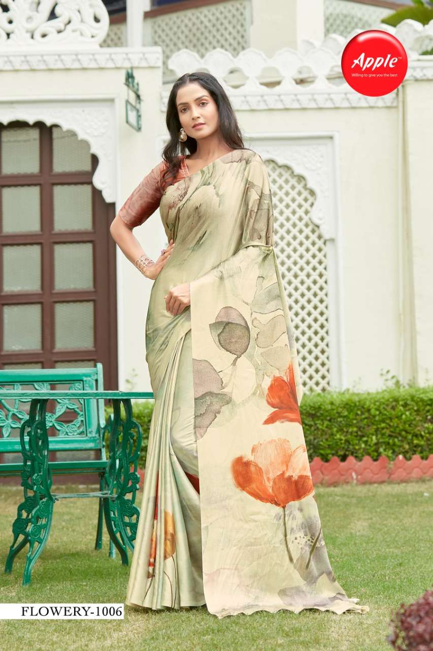 apple saree flowery 10 japan crape casual wear fancy sarees