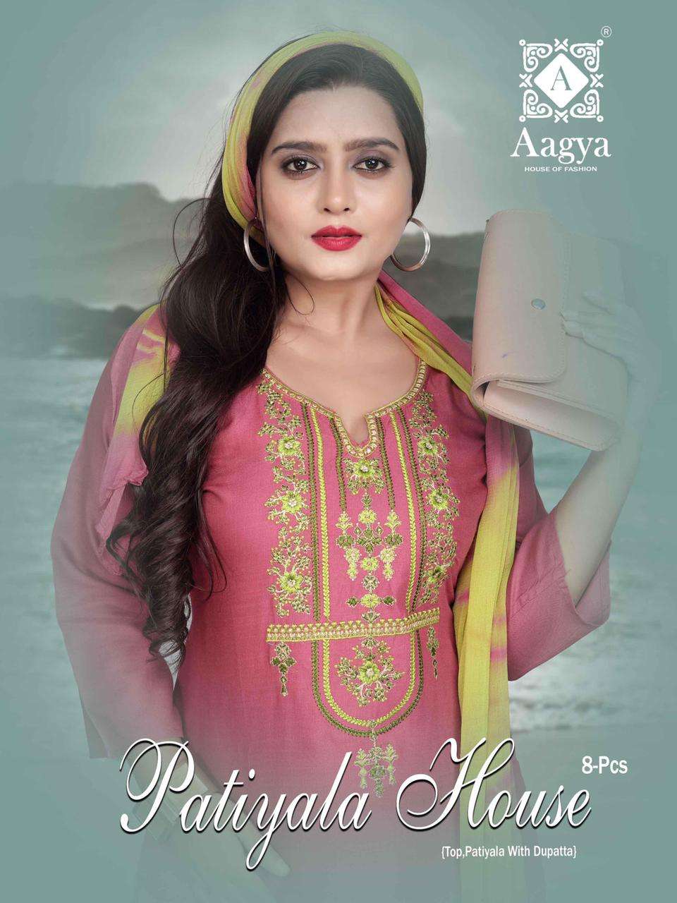 Patiyala House BY AAGYA HEAVY RAYON SLUB WITH WORK READY MADE SUIT CATALOG WHOLESALER