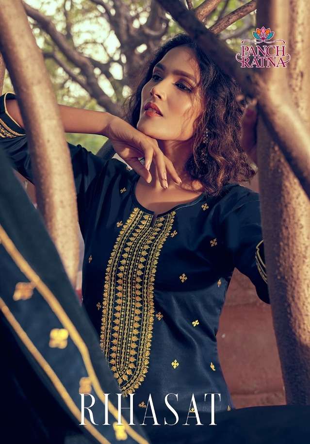 rihasat by panch ratna cotton satin work casual wear dress materials