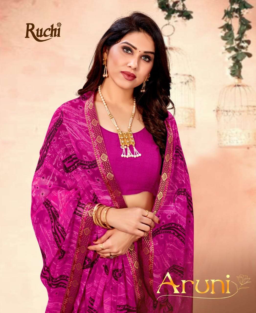 ruchi aruni georgette saree with banarasi border pattern 