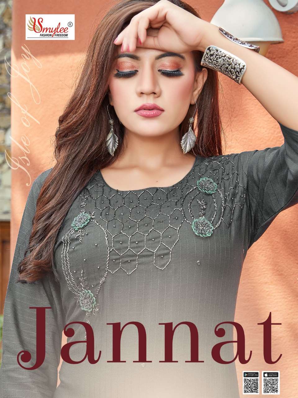 rung present jannat rayon handwork ethnic wear fancy kurti