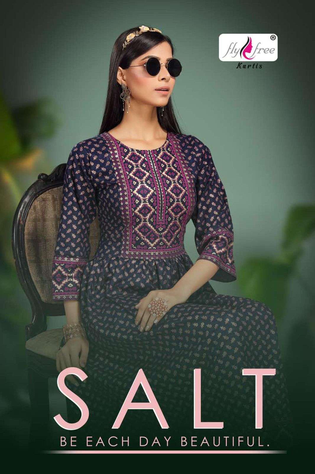 SALT BY FLY FREE HEAVY RAYON GOLD FOIL PRINT KURTI CATALOG WHOLESALER BEST PRICE