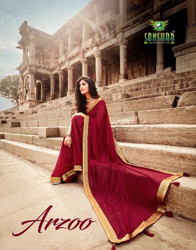 sanskar print arzoo georgette work saree with border 