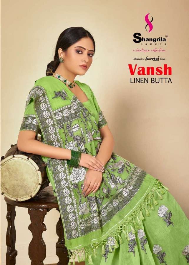 shangrila vansh linen butta fancy silk sarees supplier 