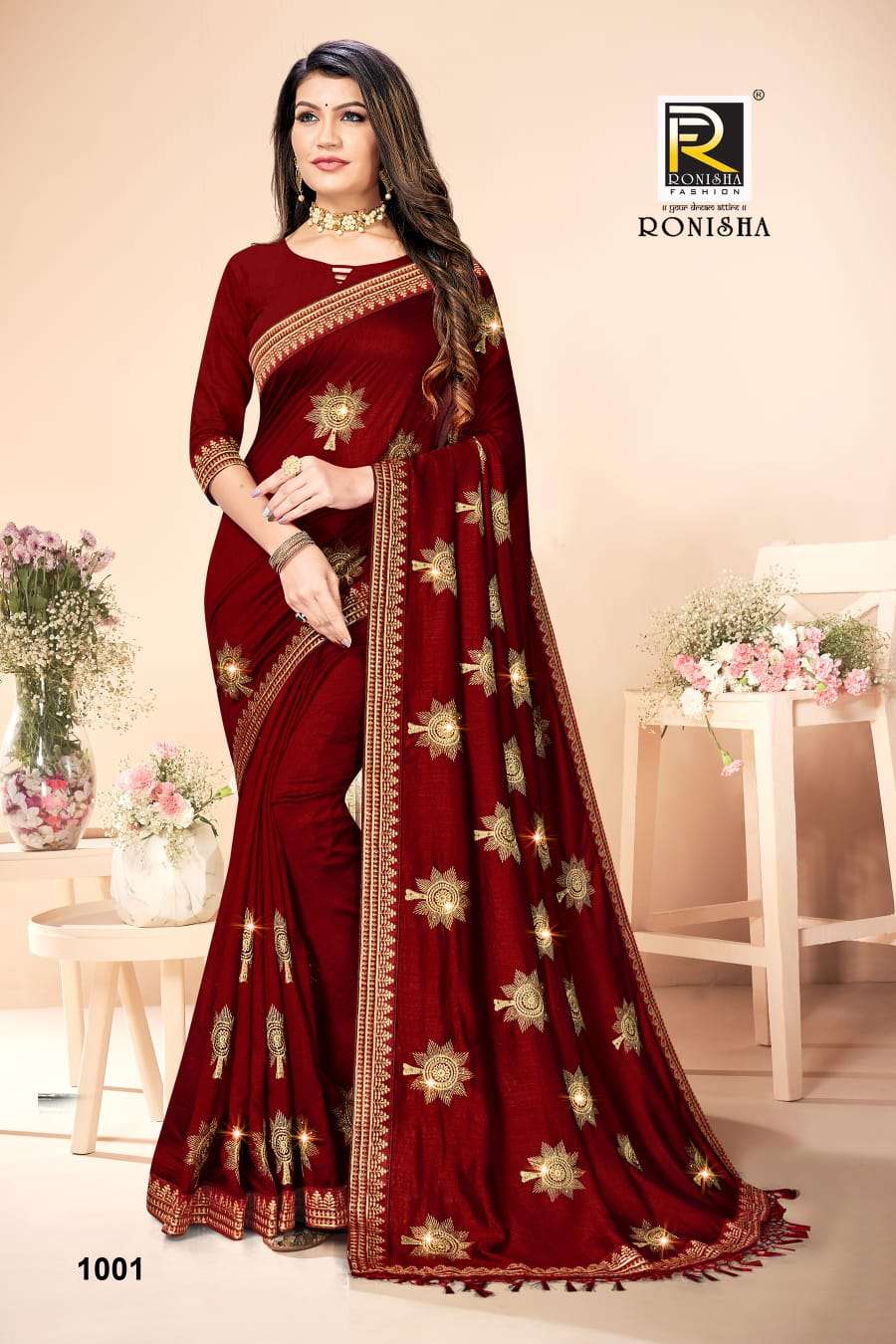 Alishya by ranjna saree embroidery worked with diamond festive wear vichitra silk saree collction 