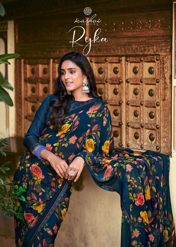 kashvi creation ryka vol 2 georgette saree with border at best rates 