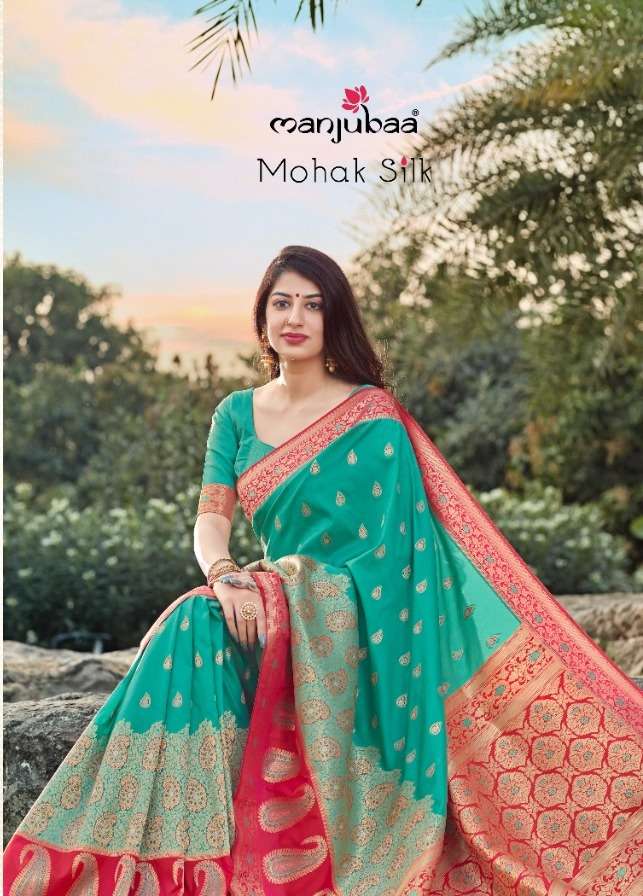 mohak silk by manjubaa 4901-4912 series designer banarasi silk fancy saree