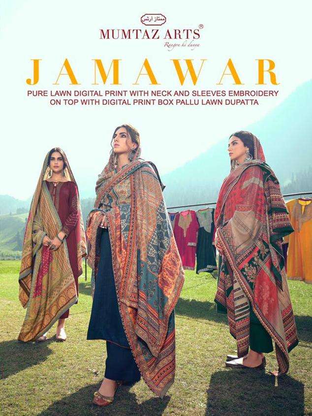 mumtaz arts jamawar lawn cotton print work ladies suits best rate for shop 