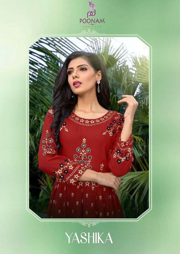 poonam yashika rayon foil print kurti with center cut pattern 