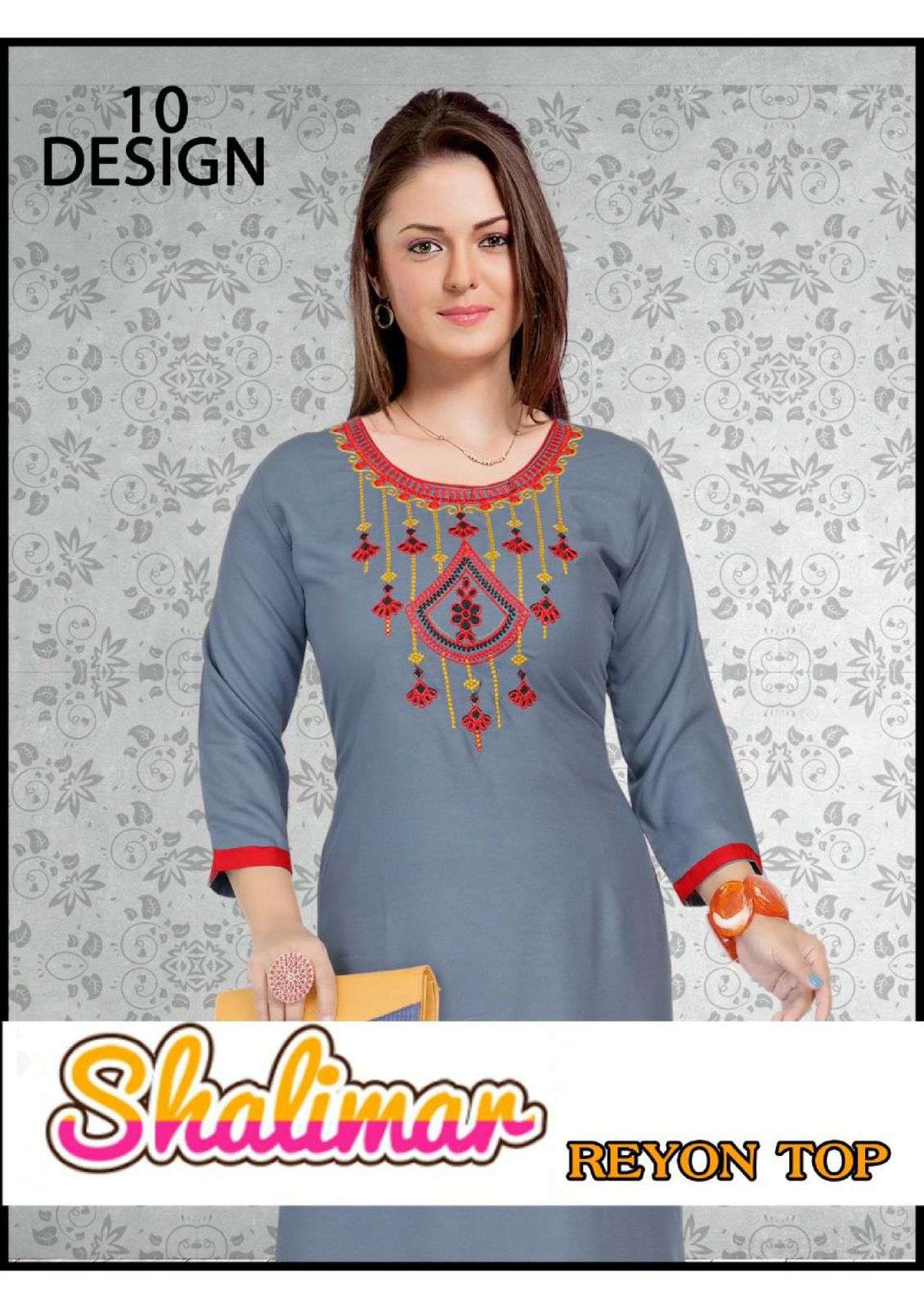 Shalimar BT Beauty Queen HEAVY RAYON WITJ WORK KURTI CATALOG WHOLESALER BEST RATE