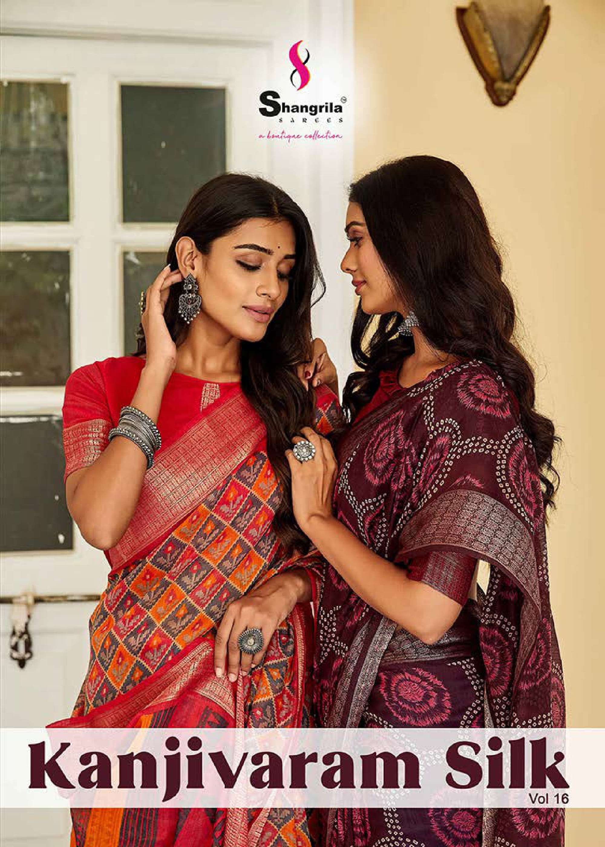 shangrila kanjivaram silk vol 16 silky rich prints sarees wholesale supplier 