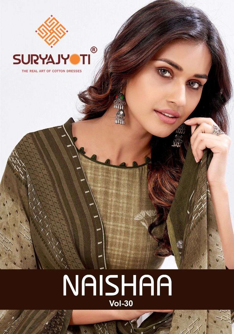 suryajyoti naishaa vol 30 cotton satin dress with chiffon dupatta 