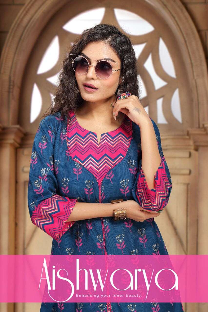 Trendy Aishwarya HEAVY RAYON FOIL PRINT KURTI CATALOG WHOLESALER BEST RATE