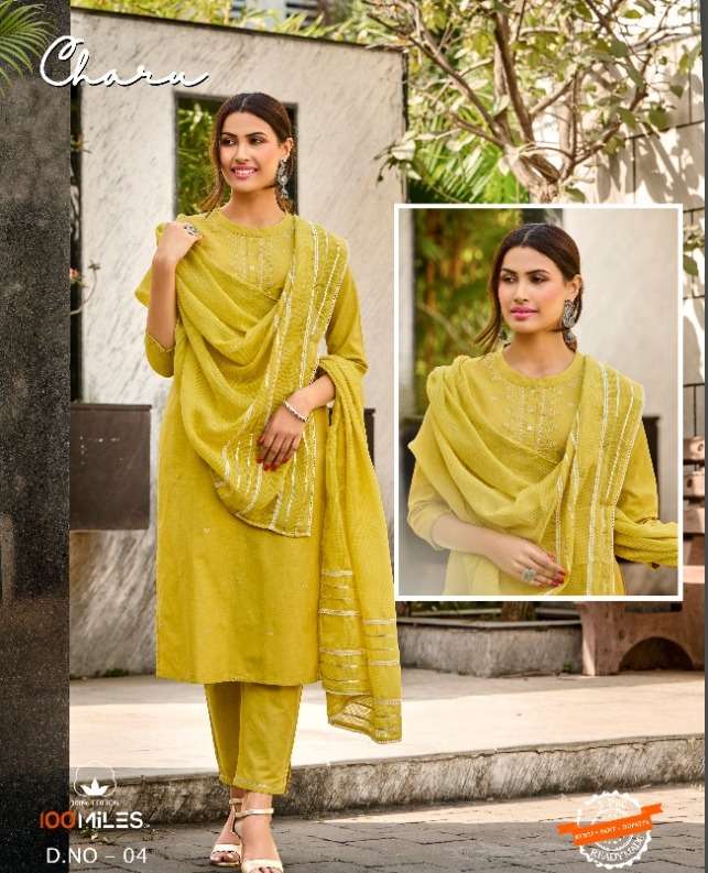 100 miles charu 3 psc readymade set of top with pent and dupatta 