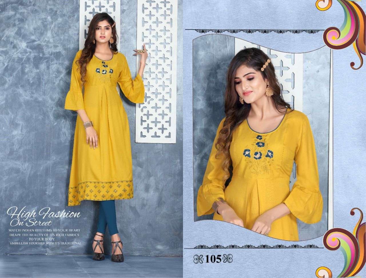 BEAUTY QUEEN EVER GREEN HEAVY RAYON  EMBROIDERED WORK KURTI CATALOG