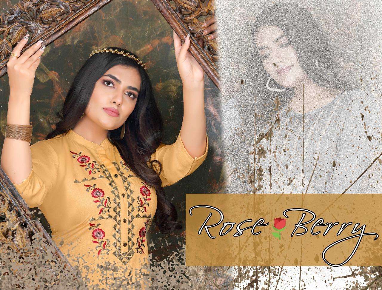  BEAUTY QUEEN ROSE🌹BERRY HEAVY 14 Kg Cross Rayon with emboss Embroidered computer  work with sequence KURTI CATALOG WHOLESALER BEST RATE