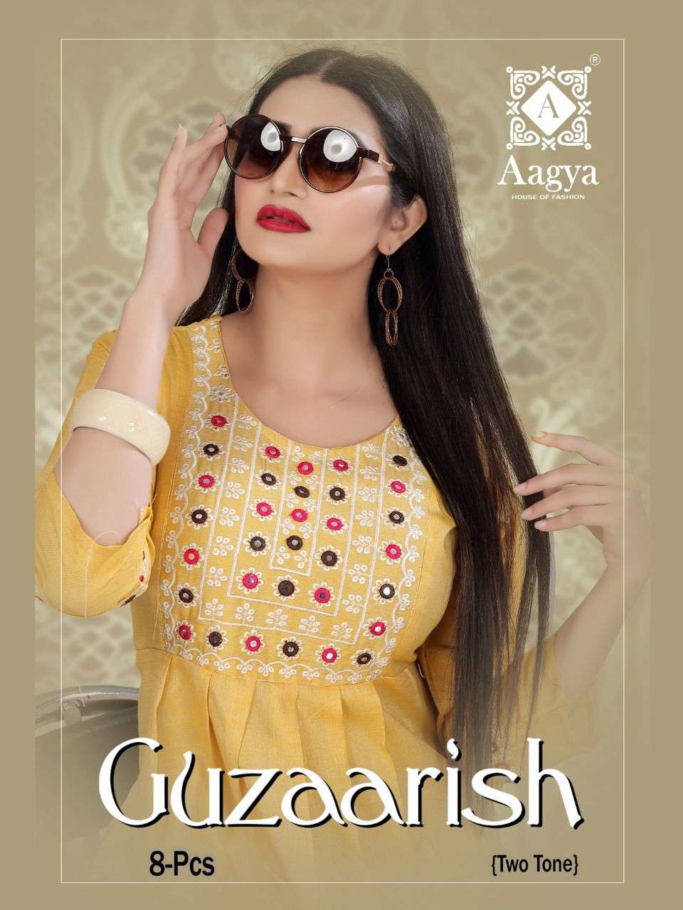 GUZAARISH BY AAGYA HEAVY Rayon Two Tone Heavy Tikka Work Embroidered Kurti with Sleeve Work KURTI CATALOG WHOLESALER BEST RATE