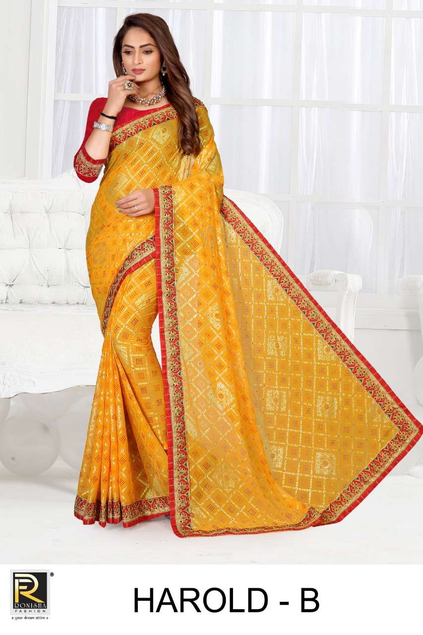  Harold by ranjna saree embroidery worked border with diamond Georgette bandhani saree collecton 