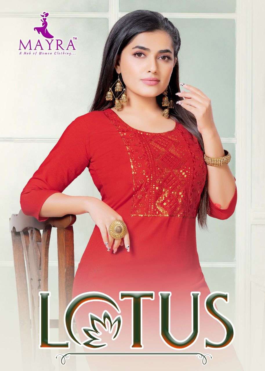 LOTUS BY MAYRA HEAVY Reyon liquid slub  with sequence Embroydrey and stiching pattern KURTI CATALOG WHOLESALER BEST RATE