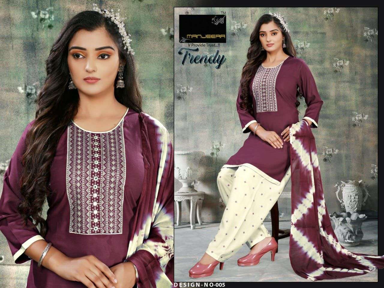 MANJEERA TRENDY HEAVY RAYON READY MADE SUIT CATALOG WHOLESALER BEST RATE