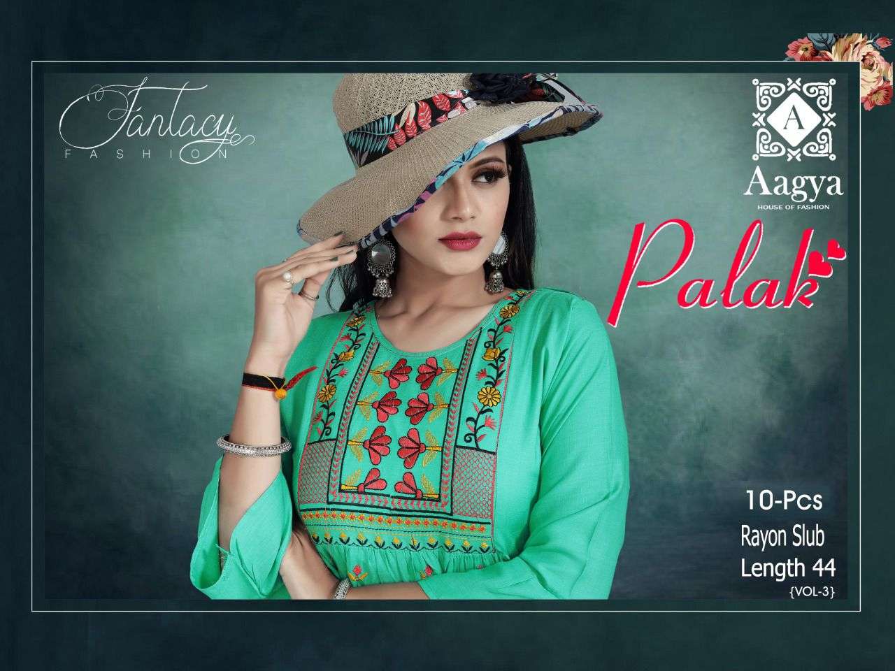 Palak vol.3 BY AAGYA HEAVY RAYON WITH WORK KURTI CATALOG WHOLESALER BEST RATE