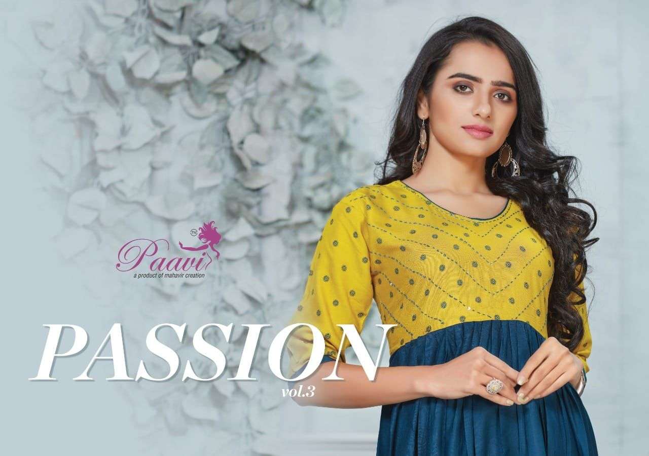 passion 3 by paavi heavy Reyon  print  Long Ghera Top with manual work silai pettern kurti catalog wholesaler best rate