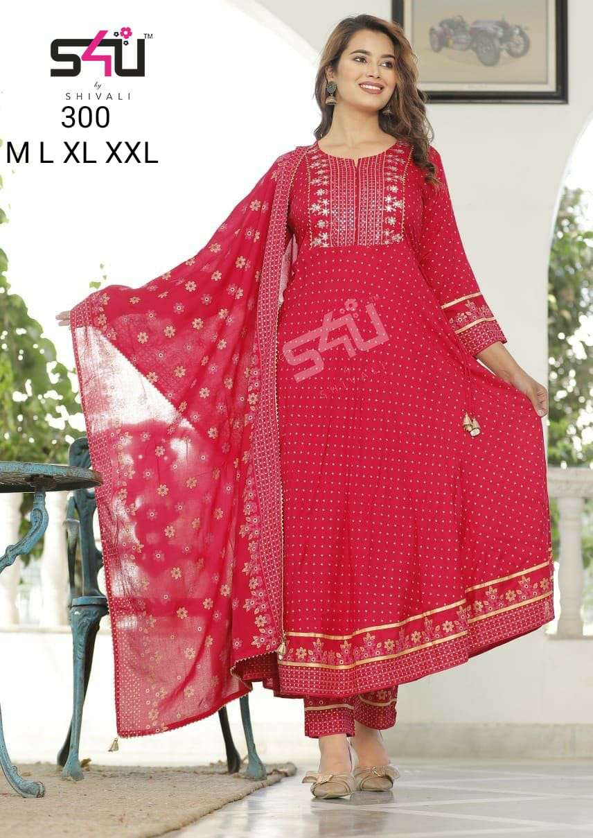 s4u 300 design combo set of top with bottom and dupatta 