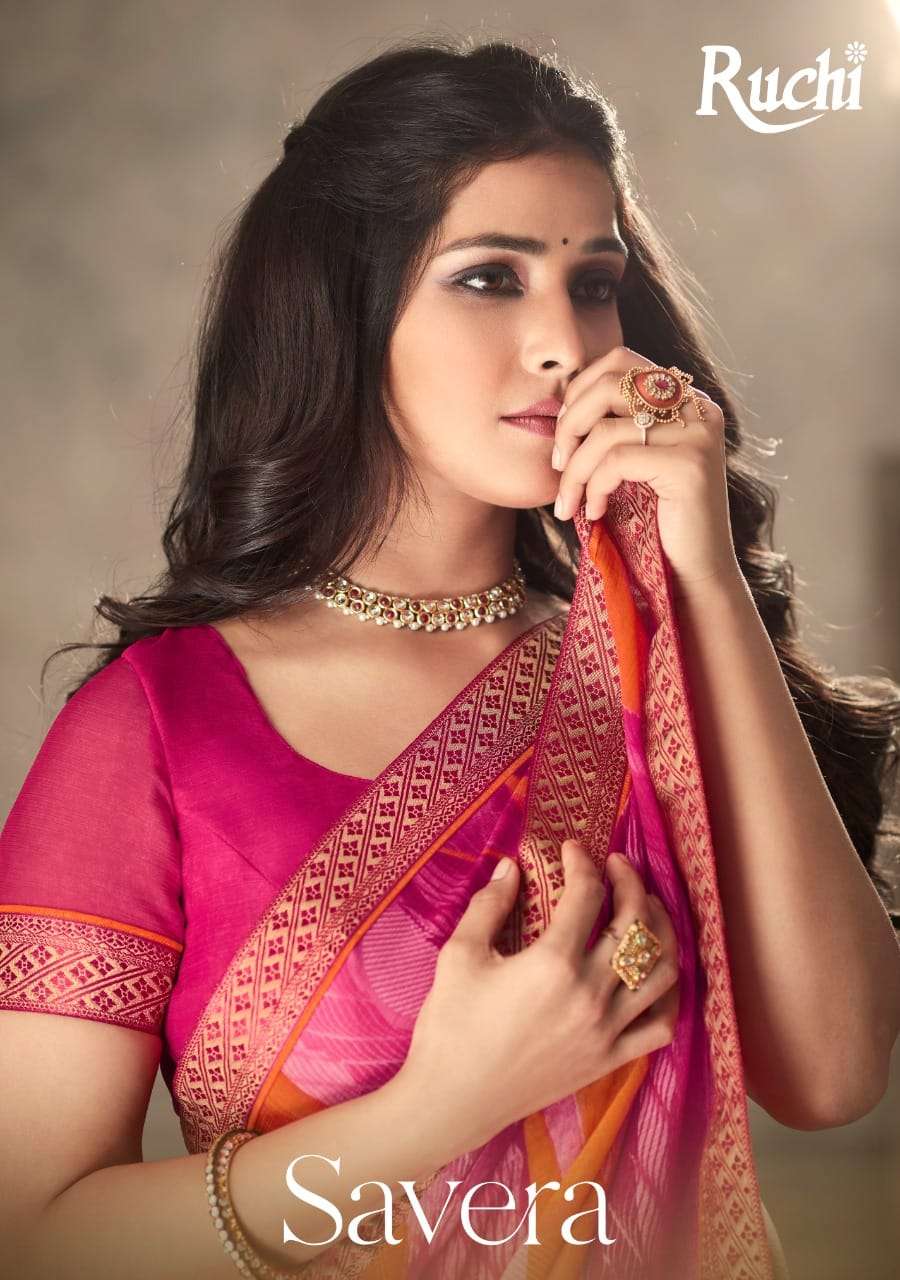 savera by ruchi chiffon saree with banarasi attached border collection