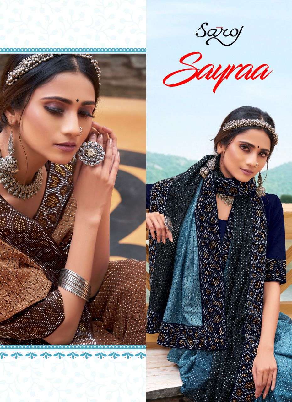 sayraa by saroj exclusive rasal net cristal work fancy saree