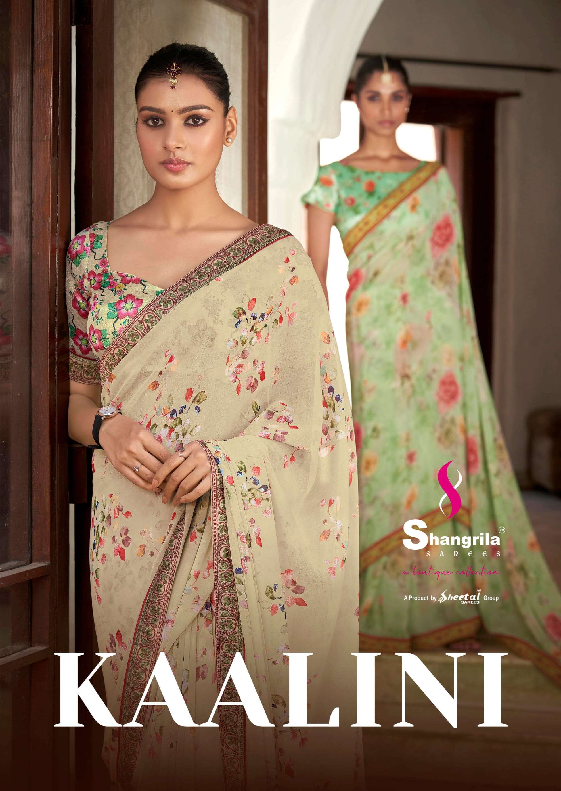 shangrila kaalini pure georgette saree with digital blouse concept 