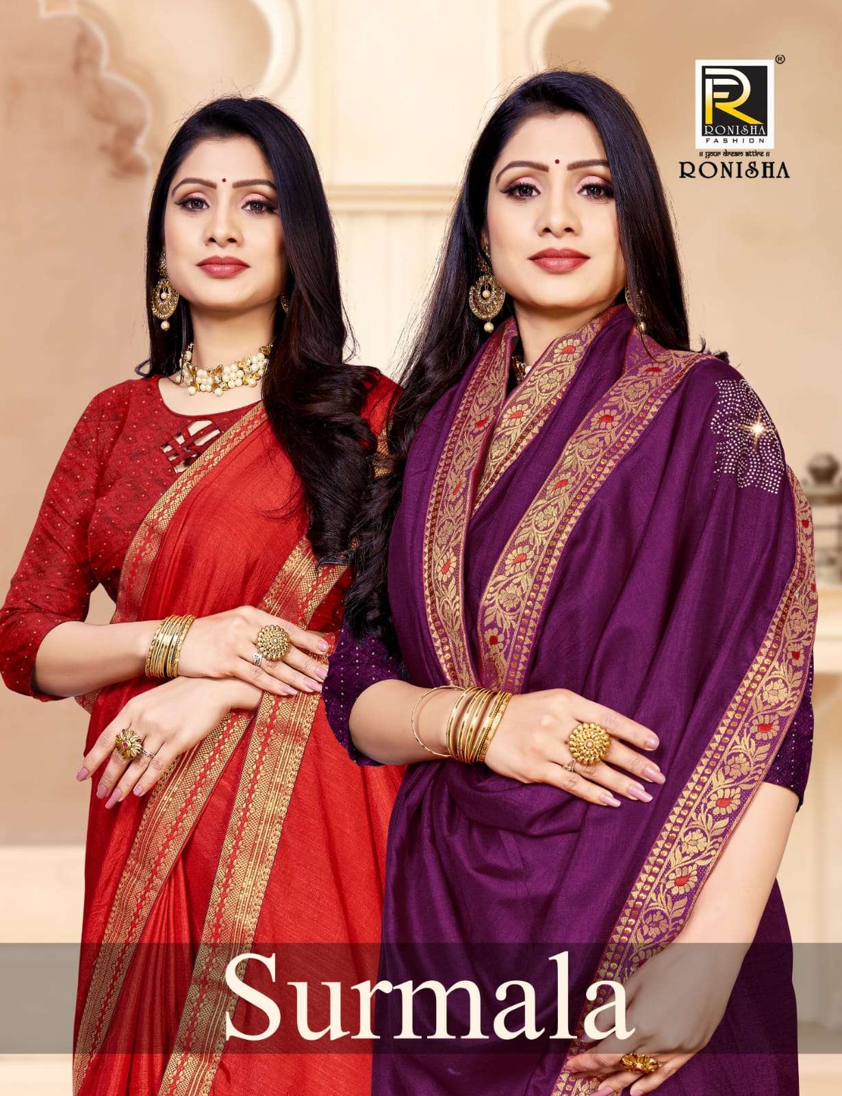 Surmala by ranjna sarees fancy border blouse siroski butta party wear saree collection online shop 