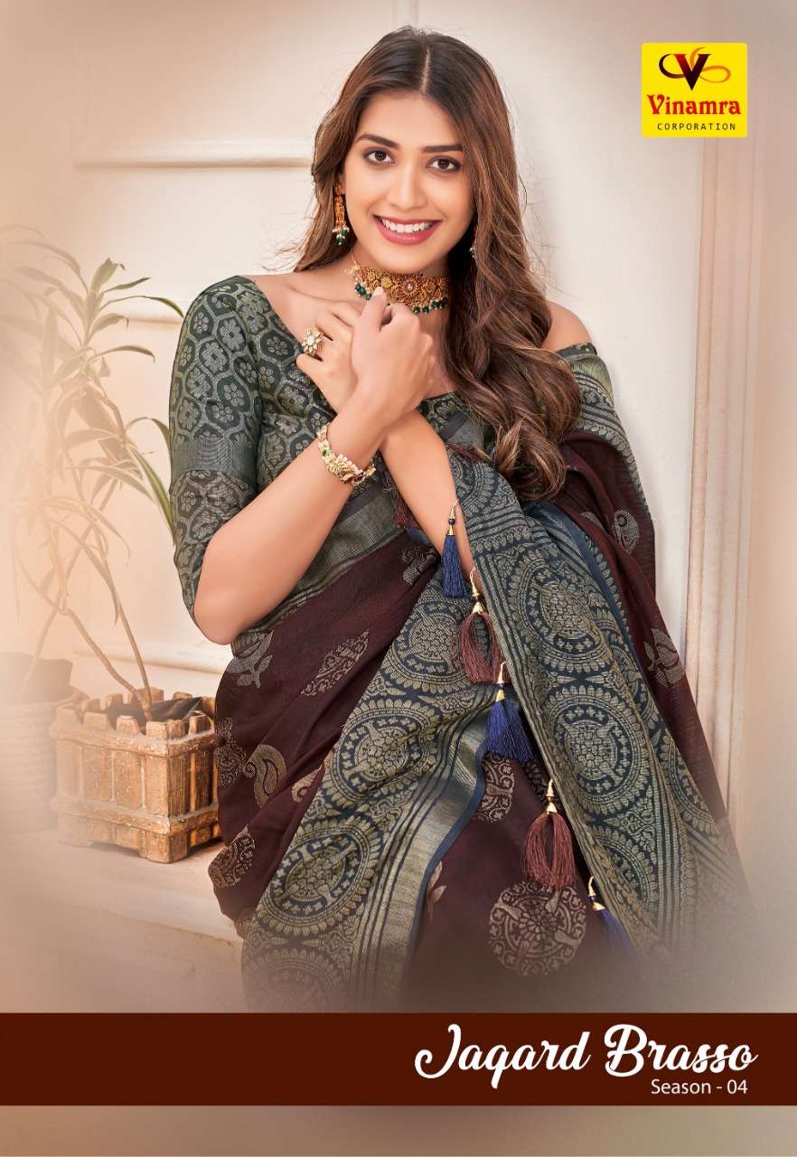 vinamra jacquard brasso vol 4 fancy saree supplier in surat chennai 