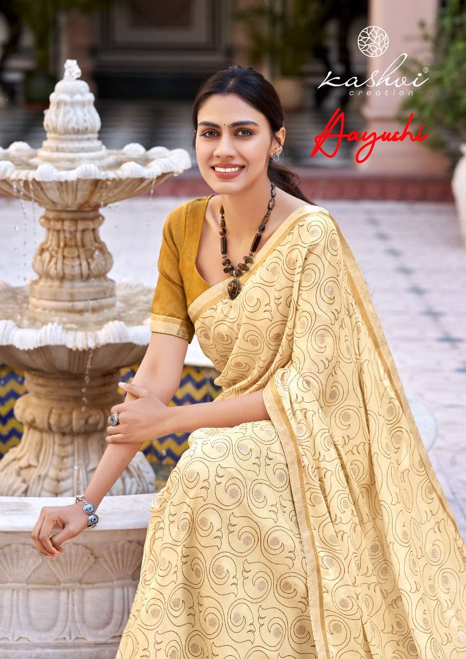 aayushi by kashvi moss with jari printed saree collection