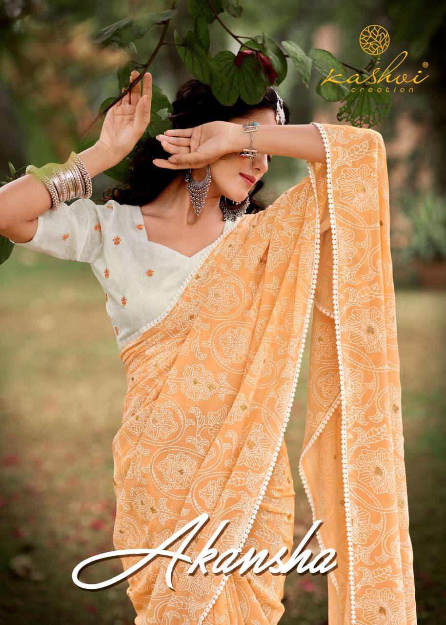 akansha by kashvi georgette designer saree with resham work blouse