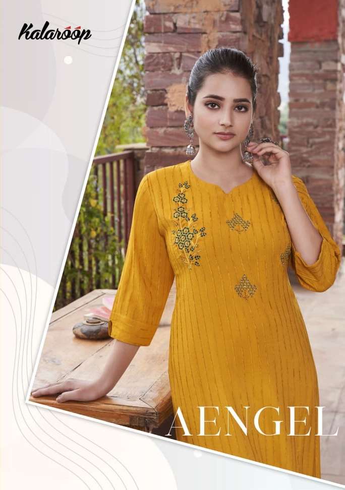 angel by kalaroop rayon work fancy kurti collection