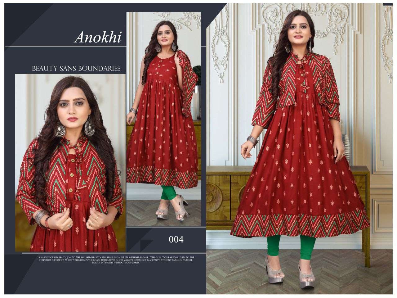 ANOKHI BY AKHAND JYOT HEAVY RAYON BLOCK PRINT WITH JACKET KURTI CATALOG WHOLESALER BEST RATE