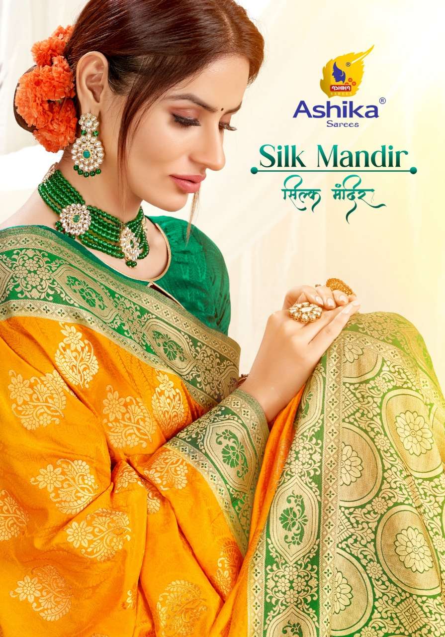 ashika Silk mandir fancy satin silk with Jacquard sarees wholesaler 