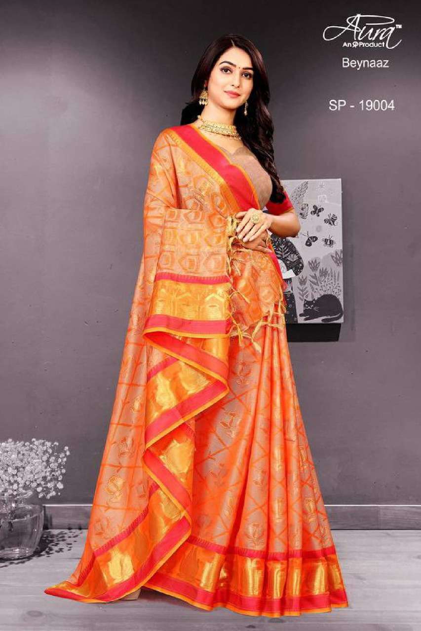 Aura beynaaz soft cotton fancy sarees collection for festival