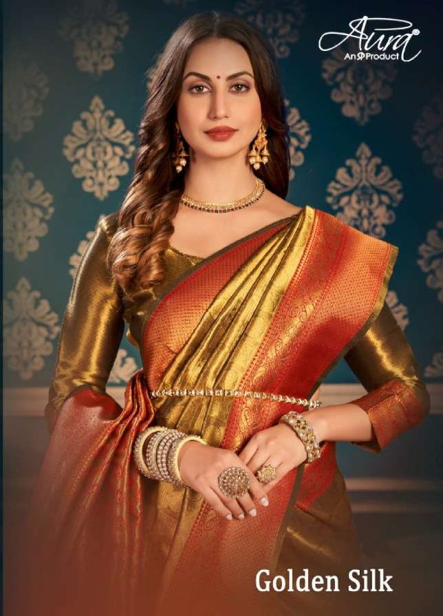 aura golden silk saree supplier at lowest rate 