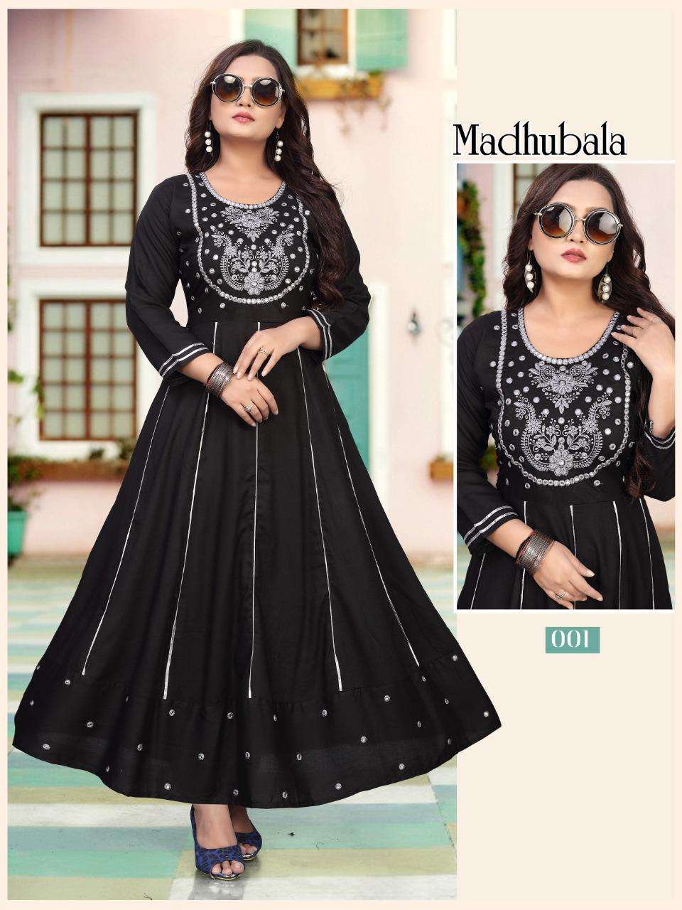 BEAUTY QUEEN MADHUBALA HEAVY RAYON Embroidered Mirror Work Kurti with Kali Pattern KURTI CATALOG WHOLESALER BEST RATE