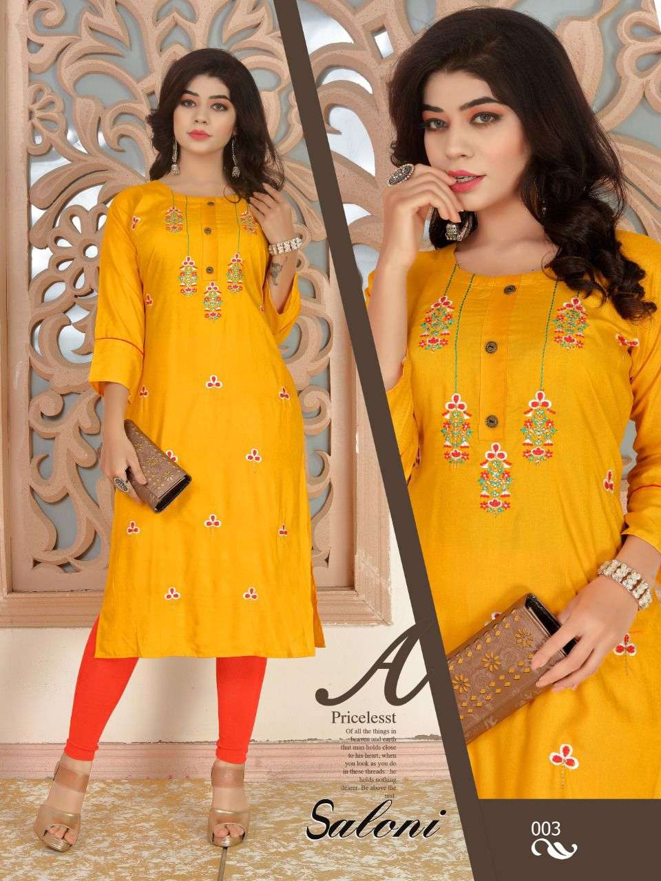 BEAUTY QUEEN SALONI HEAVY RAYON WITH WORK KURTI CATALOG WHOLESALER BEST RATE