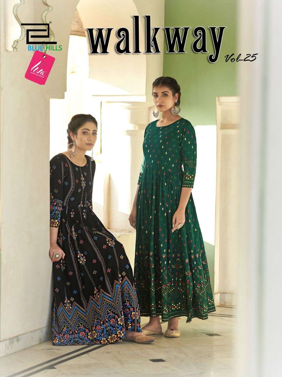 blue hills walkway vol 25 exclusive long gown kurti collection liva fabrics 