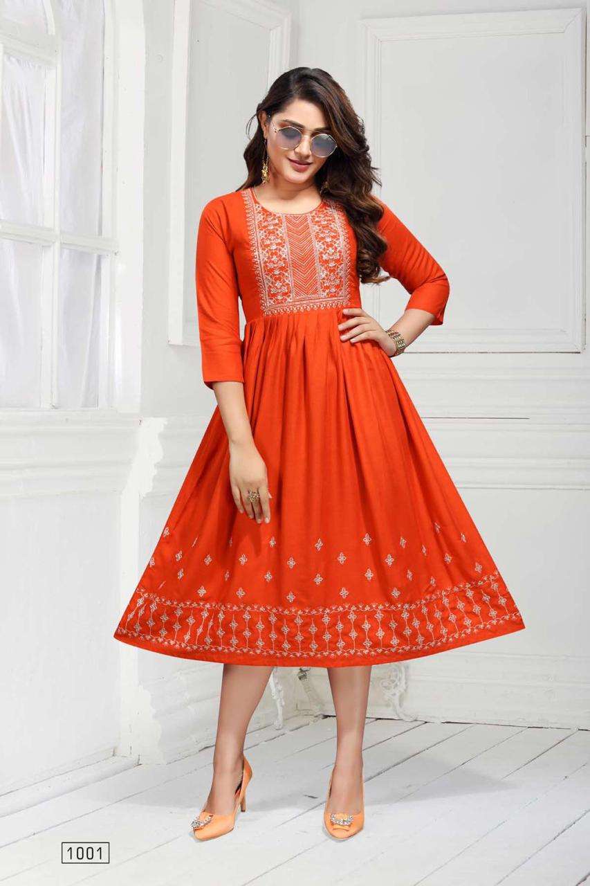 CATTLE HEAVY RAYON WITH WORK KURTI CATALOG WHOLESALER BEST RATE