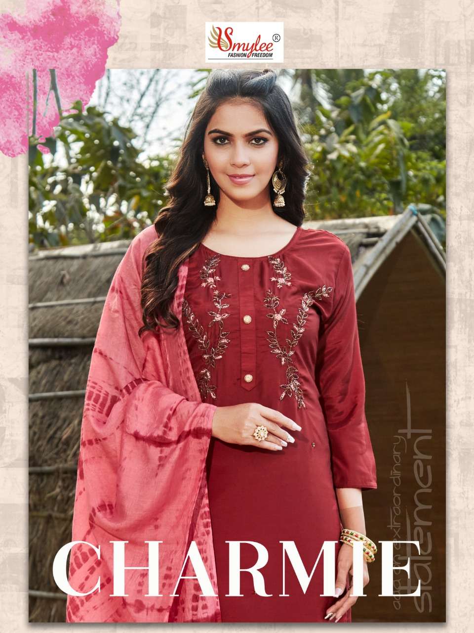 charmie by rung silk handwork readymade 3 piece collection