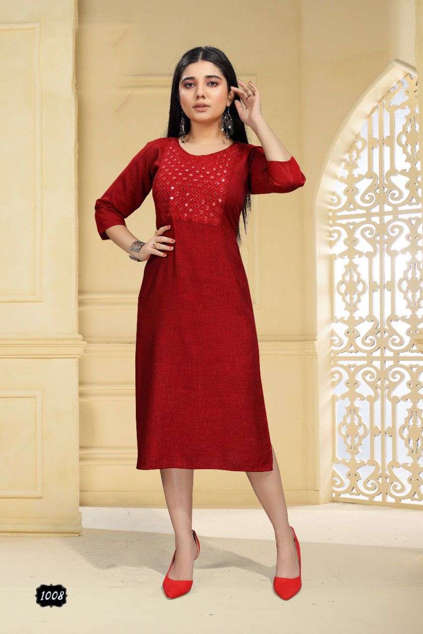 ELEVEN BY TRENDY HEAVY RAYON TWO TONE KURTI CATALOG WHOLESALER BEST RATE