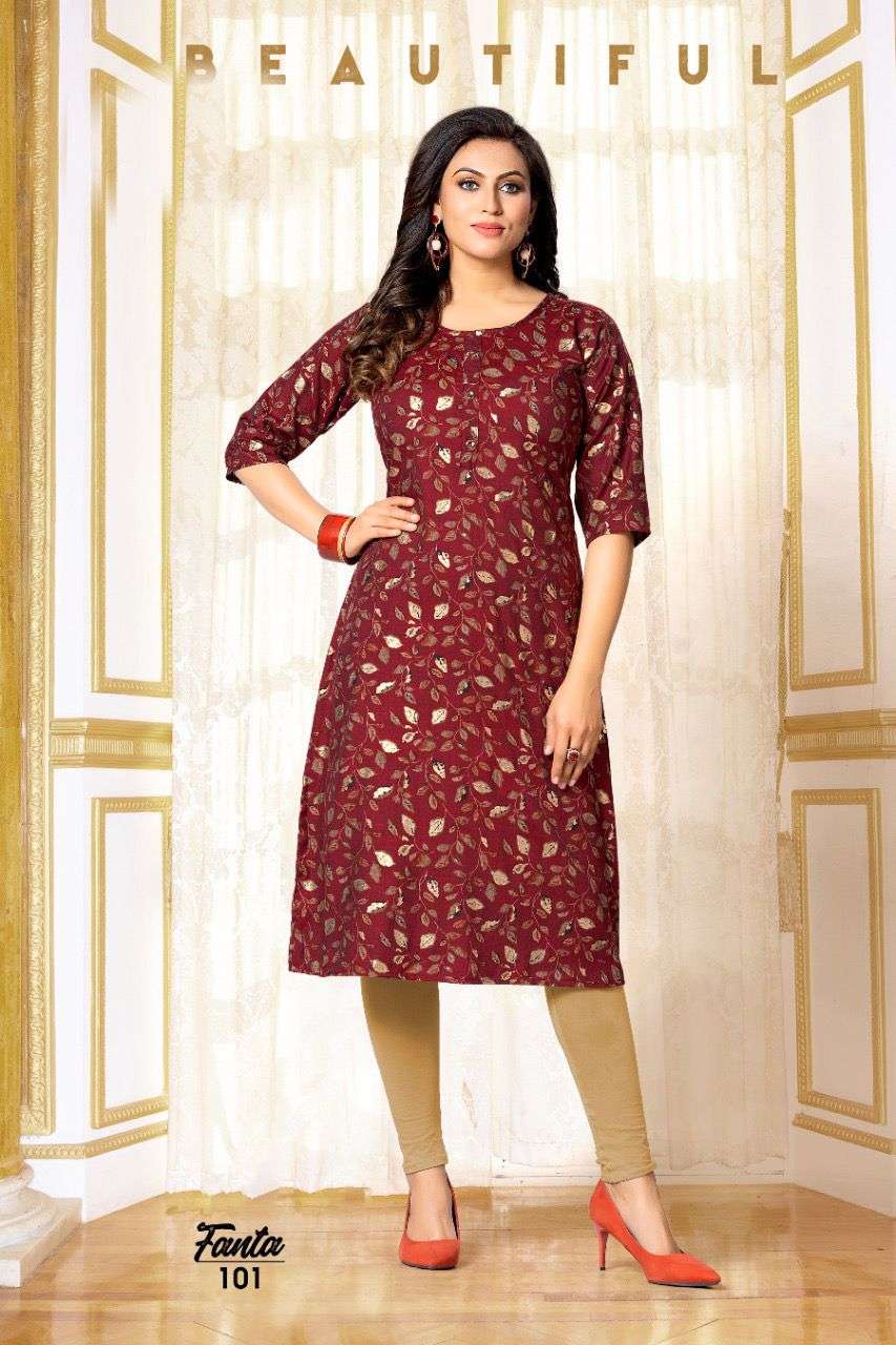 FANTA HEAVY RAYON AND CAPSULE PRINTS KURTI CATALOG WHOLESALER BEST RATE