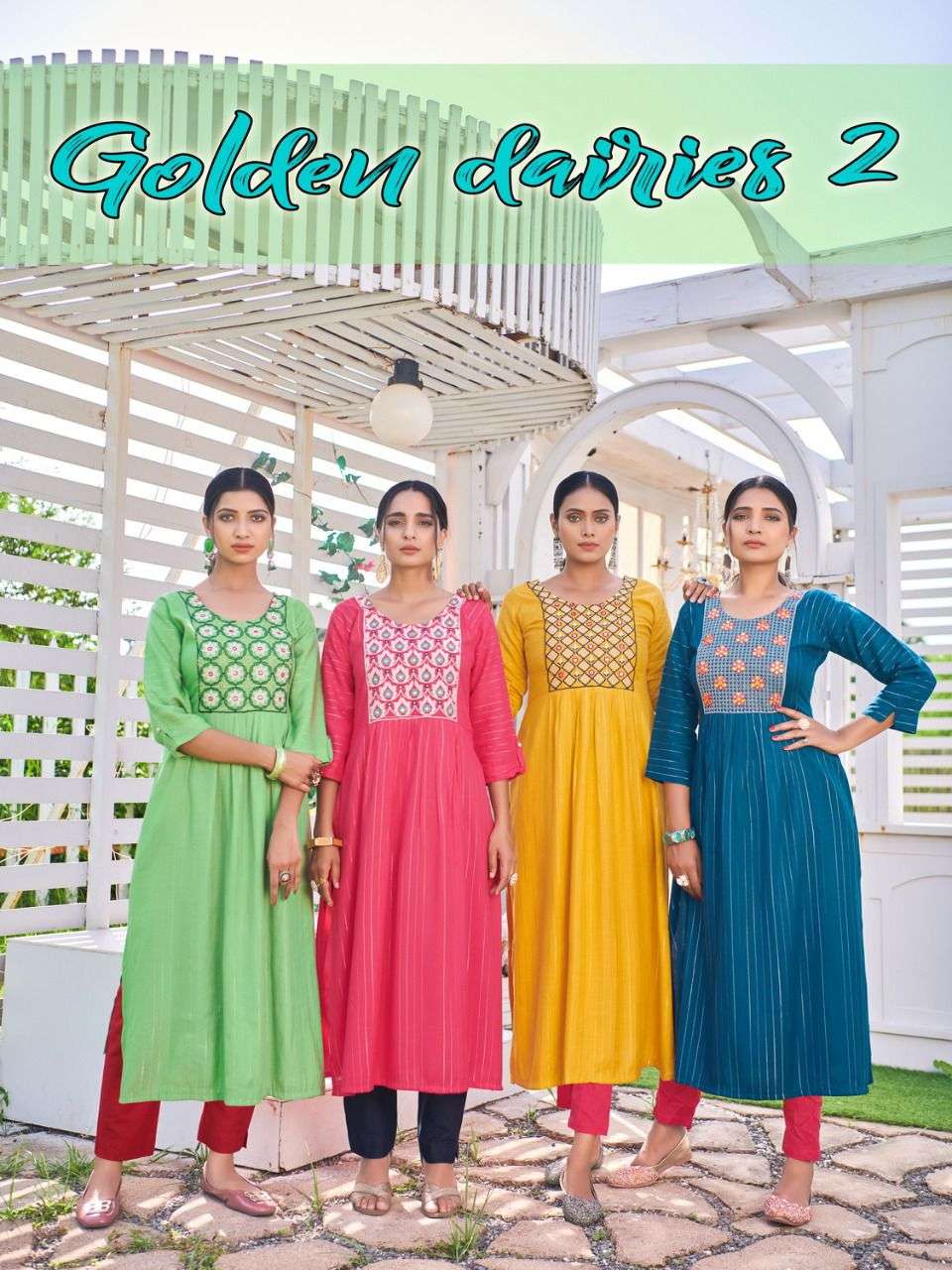 GOLDEN DAIRIES VOL.2 BY FASHION TALK HEAVY  RAYON SULB 14 KG LUREX LINING KURTI CATALOG