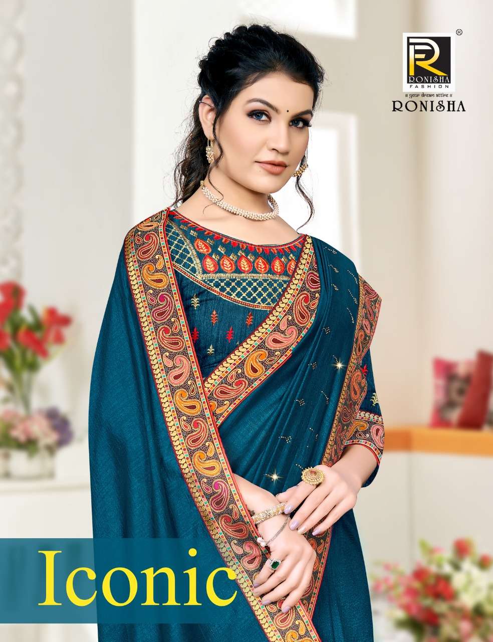 Iconic by ranjna saree designer border worked blouse siroski diamond panel super hit collecton 