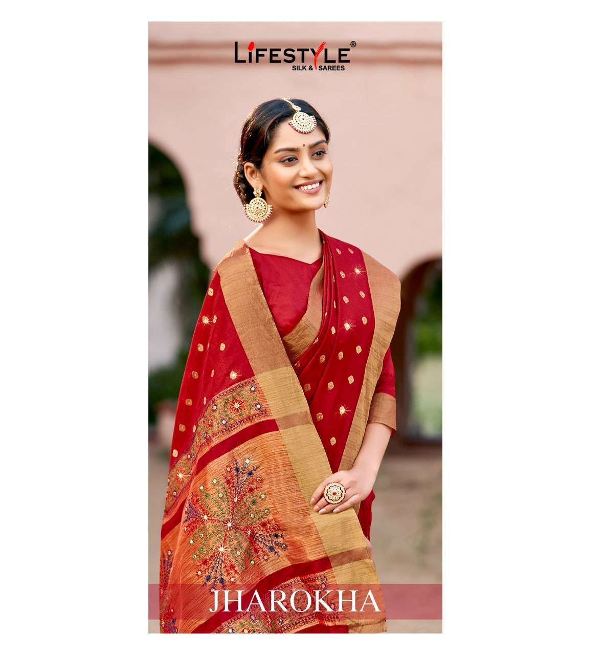 jharokha by lifestyle raw silk traditional wear saree collection